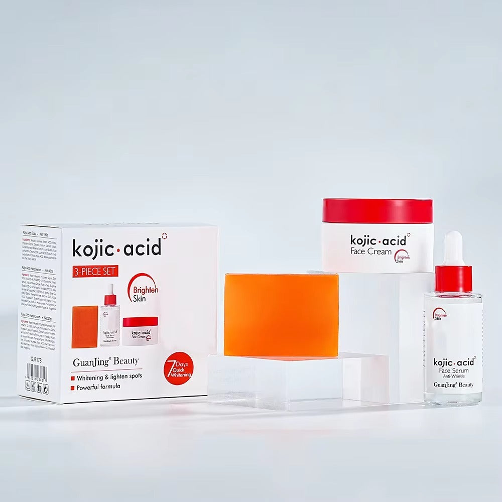 Kojic Acid Complete Skincare Set – Soap, Acne Cream & Brightening Serum